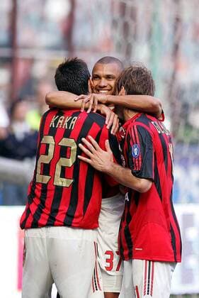 Torjubel Milan - Marcio Amoroso (Mitte), Kaka (li.) und Alberto Gilardino - Fußball Herren Serie A 2005 2006, 1. Italienische Liga, AC Mailand Gruppe Mailand Freude,