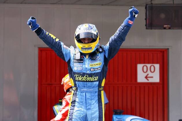 Sieger Fernando Alonso (Spanien Renault) - Jubel Motorsport Grand Prix Herren Großer Preis von Spanien 2006, Formel 1 Weltmeisterschaft, F1, F, GP, WM Einzelbild Barcelona Freude,