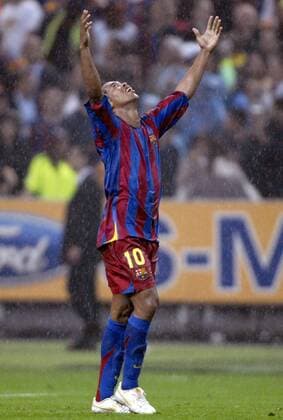 Ronaldinho (FC Barcelona) - Schlußjubel Fußball EC 1 Herren Champions League 2005 2006, Finale, Endspiel, FC Barcelona, Barca Einzelbild Paris Glück, Freude,