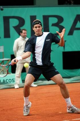 Thomas Haas (Deutschland) - Vorhand Tennis Herren French Open 2006, ATP Tour, Grand Slam, Sand, Sandplatz, Sandplatztennis, Sandplatzturnier Einzelbild Roland Garros Paris Dynamik,