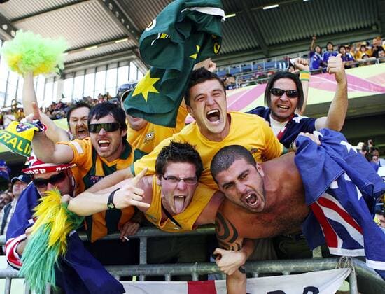 Australische Fans sind schon ganz verrückt auf das Spiel -  Fußball WM Herren WM 2006, Länderspiel, Nationalteam, Gruppe F, Australien, australischer Gruppe Kaiserslautern Freude, Begeisterung,