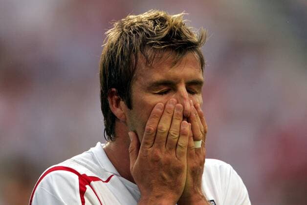 David Beckham (England) enttäuscht Fußball WM Herren WM 2006, Länderspiel, Nationalteam, Achtelfinale, Nationaltrikot Porträt Stuttgart Fußball WM Herren WM 2006, Länderspiel, Nationalteam, Achtelfinale, Nationaltrikot Porträt Stuttgart
