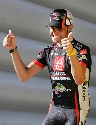 Oscar Pereiro Sio (Spanien Caisse d Epargne - Illes Balears) freut sich über seinen 3. Platz bei der 16. Etappe der Tour de France 2006 Radsport Herren 93. Tour de France 2006, ProTour, Straßenradsport, Straße, Rad, d Oisans, Les Sybelles Einzelbild 16. Etappe: Bourg dOisans - La Toussuire Begeisterung, Freude, Radsport Herren 93. Tour de France 2006, ProTour, Straßenradsport, Straße, Rad, d Oisans, Les Sybelles Einzelbild 16. Etappe: Bourg dOisans - La Toussuire Begeisterung, Freude,