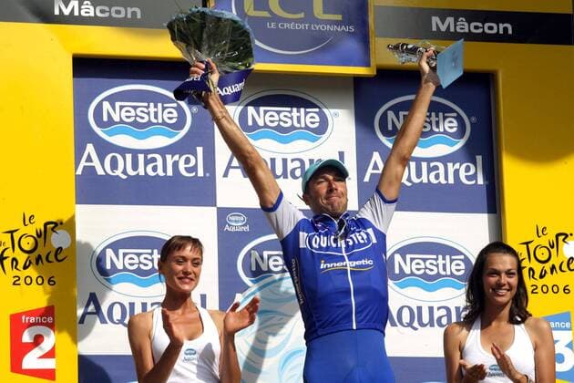 Matteo Tosatto (Italien Quick Step Innergetic) gewinnt die 18. Etappe der Tour de France 2006 Radsport Herren 93. Tour de France 2006, ProTour, Straßenradsport, Straße, Rad, Aquarel, Nestle, Gruppe 18. Etappe: Morzine - Macon Freude, Begeisterung, Radsport Herren 93. Tour de France 2006, ProTour, Straßenradsport, Straße, Rad, Aquarel, Nestle, Gruppe 18. Etappe: Morzine - Macon Freude, Begeisterung,