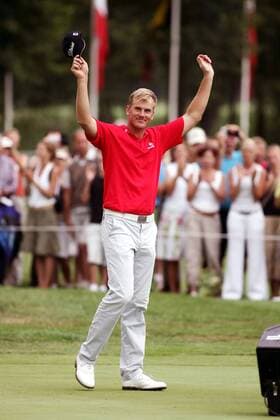 Robert Karlsson (Schweden) jubelt Golf Herren Deutsche Bank Players Championship of Europe, Player s, PGA European Tour Einzelbild Gut Kaden 2006 Hamburg Alveslohe Freude, Golf Herren Deutsche Bank Players Championship of Europe, Player s, PGA European Tour Einzelbild Gut Kaden 2006 Hamburg Alveslohe Freude,