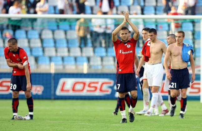 Yohan Cabaye (vorn, Lille) - Schlußjubel -  (pan15527) Fußball EC 1 Herren Champions League Qualifikation 2006 2007, OSC Lille, Vdig Gruppe Lille Freude, Fußball EC 1 Herren Champions League Qualifikation 2006 2007, OSC Lille, Vdig Gruppe Lille Freude,  