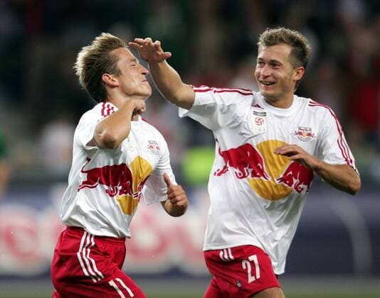 Patrik Jezek (li.) und Vladimir Janocko (beide Salzburg) - Torjubel Fußball Herren TMobileBundesliga 2006 2007, 1. Österreichische Liga, SV Red Bull Salzburg Gruppe Salzburg Freude, Fußball Herren TMobileBundesliga 2006 2007, 1. Österreichische Liga, SV Red Bull Salzburg Gruppe Salzburg Freude,