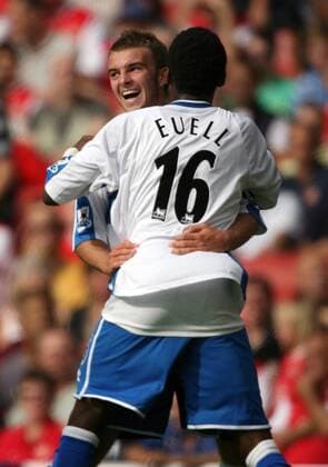James Morrison (links) und Jason Euell (beide Middlesbrough) - Torjubel -  Fußball Herren English Premier League 2006 2007, 1. Englische Liga, FC Middlesbrough Gruppe London Freude, Kameradschaft, Fußball Herren English Premier League 2006 2007, 1. Englische Liga, FC Middlesbrough Gruppe London Freude, Kameradschaft,