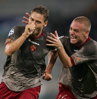 Francesco Totti (li.) und Daniele de Rossi (beide Roma) - Torjubel -  Fußball EC 1 Herren Champions League 2006 2007, AS Rom Gruppe Rom Freude, Begeisterung, Fußball EC 1 Herren Champions League 2006 2007, AS Rom Gruppe Rom Freude, Begeisterung,