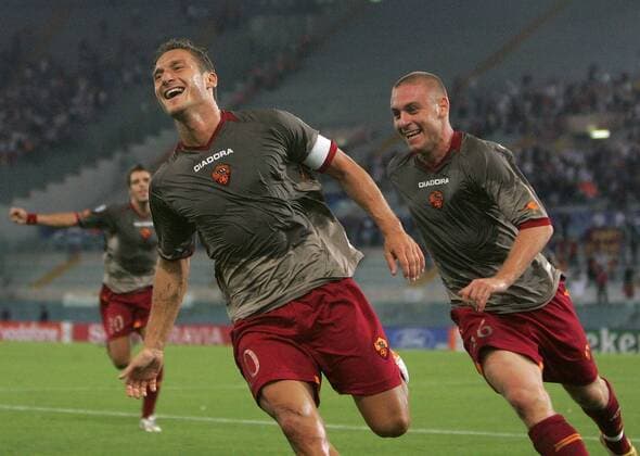 Francesco Totti (li.) und Daniele de Rossi (beide Roma) - Torjubel -  Fußball EC 1 Herren Champions League 2006 2007, AS Rom Gruppe Rom Freude, Fußball EC 1 Herren Champions League 2006 2007, AS Rom Gruppe Rom Freude,