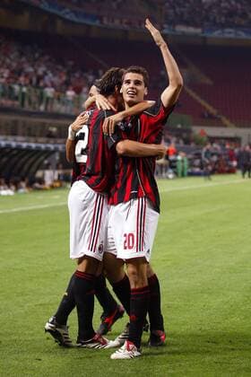 Yoann Gourcuff (re.) und Kaka (beide Milan) - Torjubel - Fußball EC 1 Herren Champions League 2006 2007, AC Mailand Gruppe Mailand Freude, Fußball EC 1 Herren Champions League 2006 2007, AC Mailand Gruppe Mailand Freude,