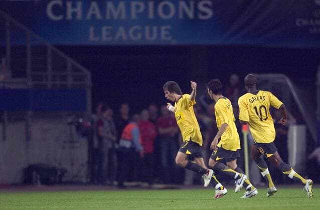 Torjubel Arsenal, v.li.: Tomas Rosicky, Cesc Fabregas und William Gallas Fußball EC 1 Herren Champions League 2006 2007, Arsenal FC London Totale Hamburg Freude, Fußball EC 1 Herren Champions League 2006 2007, Arsenal FC London Totale Hamburg Freude,