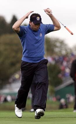 Sergio Garcia (Spanien Team Europa) jubelt -  (STR2006092308) Golf Herren Ryder Cup, Rydercup 2006 Einzelbild Straffan Freude, Golf Herren Ryder Cup, Rydercup 2006 Einzelbild Straffan Freude,