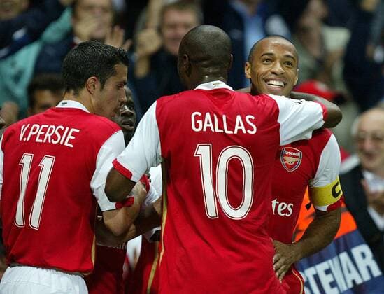 Torjubel Arsenal, v.li.: Robin van Persie, William Gallas und Thierry Henry -  Fußball EC 1 Herren Champions League 2006 2007, Arsenal FC London Gruppe London Freude, Fußball EC 1 Herren Champions League 2006 2007, Arsenal FC London Gruppe London Freude,