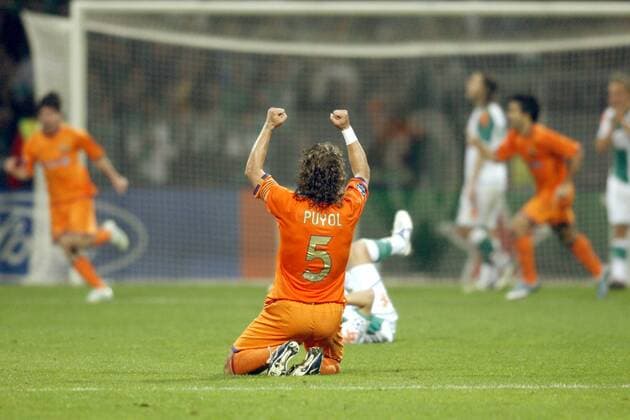 Carles Puyol (FC Barcelona) - Torjubel Fußball EC 1 Herren Champions League 2006 2007, SV Werder Bremen - FC Barcelona 1:1, Barca Einzelbild Bremen Freude, Fußball EC 1 Herren Champions League 2006 2007, SV Werder Bremen - FC Barcelona 1:1, Barca Einzelbild Bremen Freude,