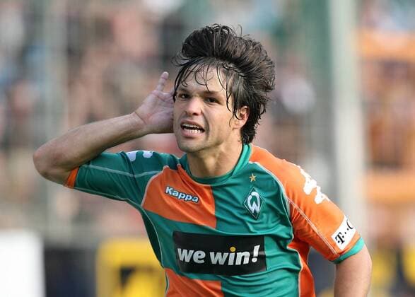 Diego (Bremen) fordert die Anhänger auf, seinen Namen zu rufen Fußball 1. BL Herren Saison 2006 2007, SV Werder Bremen Einzelbild Bochum Freude, Fußball 1. BL Herren Saison 2006 2007, SV Werder Bremen Einzelbild Bochum Freude,