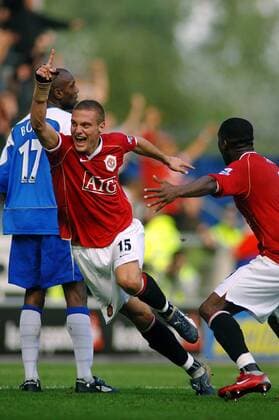 Nemanja Vidic (Manchester United) - Torjubel -  Fußball Herren English Premier League 2006 2007, 1. Englische Liga, Wigan Athletic - Manchester United 1:3, ManU Gruppe Wigan Freude, Fußball Herren English Premier League 2006 2007, 1. Englische Liga, Wigan Athletic - Manchester United 1:3, ManU Gruppe Wigan Freude,