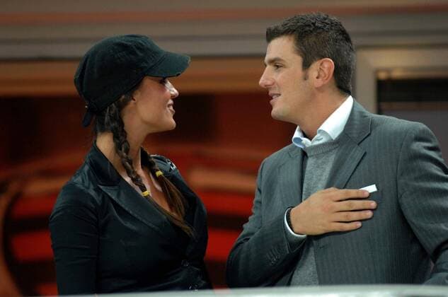 Davide Lippi mit seiner Freundin Antonella Mosetti (beide Italien) auf der Tribüne -  Fußball Herren Serie A 2006 2007, 1. Italienische Liga Gruppe Mailand Fußball Herren Serie A 2006 2007, 1. Italienische Liga Gruppe Mailand