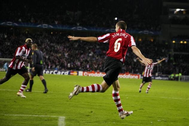 Timmy Simons (Eindhoven) - Torjubel Fußball EC 1 Herren Champions League 2006 2007, PSV Eindhoven Gruppe Eindhoven Freude, Fußball EC 1 Herren Champions League 2006 2007, PSV Eindhoven Gruppe Eindhoven Freude,