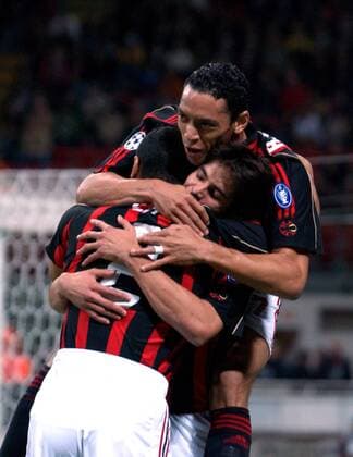 Torjubel Milan mit Kaka (re.) und Ricardo Oliveira (hi.) - Fußball EC 1 Herren Champions League 2006 2007, AC Mailand Gruppe Mailand Freude, Fußball EC 1 Herren Champions League 2006 2007, AC Mailand Gruppe Mailand Freude,