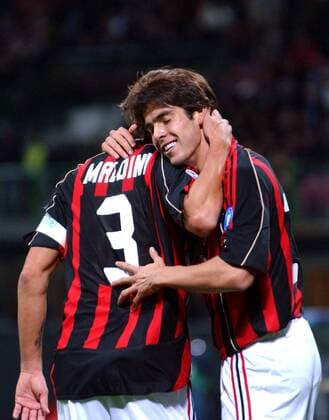 Kaka (re.) und Paolo Maldini (beide Milan) - Torjubel - Fußball EC 1 Herren Champions League 2006 2007, AC Mailand Gruppe Mailand Glück, Freude, Fußball EC 1 Herren Champions League 2006 2007, AC Mailand Gruppe Mailand Glück, Freude,