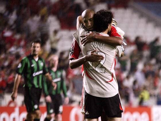 Torwart Quim und Luisao (beide Benfica Lissabon) - Schlussjubel -  Fußball EC 1 Herren Champions League 2006 2007, SL Benfica Lissabon - Celtic Glasgow 3:0 Gruppe Lissabon Freude, Fußball EC 1 Herren Champions League 2006 2007, SL Benfica Lissabon - Celtic Glasgow 3:0 Gruppe Lissabon Freude,