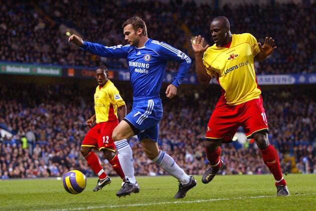 Andriy Shevchenko (Chelsea, li.) gegen Dan Shittu (Watford) -  Fußball Herren English Premier League 2006 2007, 1. Englische Liga, Chelsea FC London - Watford FC 4:0 Gruppe London Dynamik, Fußball Herren English Premier League 2006 2007, 1. Englische Liga, Chelsea FC London - Watford FC 4:0 Gruppe London Dynamik,