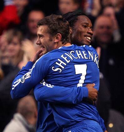 Didier Drogba (re.) und Andriy Shevchenko (beide Chelsea) - Torjubel -  Fußball Herren English Premier League 2006 2007, 1. Englische Liga, Chelsea FC London Gruppe London Harmonie, Freude, Fußball Herren English Premier League 2006 2007, 1. Englische Liga, Chelsea FC London Gruppe London Harmonie, Freude,