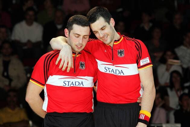 Christian Hess (li.) und Thomas Abel (beide Deutschland) - Radballweltmeister 2006 Radsport WM Herren WM 2006, Länderspiel, Hallenradsport, Halle, Indoor, Radball, Nationalteam, Nationaltrikot, Rad Gruppe Chemnitz Glück, Freude, Radsport WM Herren WM 2006, Länderspiel, Hallenradsport, Halle, Indoor, Radball, Nationalteam, Nationaltrikot, Rad Gruppe Chemnitz Glück, Freude,