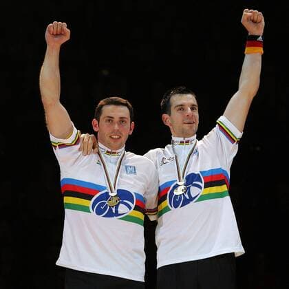 Christian Hess (li.) und Thomas Abel (beide Deutschland) - Radballweltmeister 2006 Radsport WM Herren WM 2006, Länderspiel, Hallenradsport, Halle, Indoor, Radball, Nationalteam, Rad Gruppe Chemnitz Freude, Radsport WM Herren WM 2006, Länderspiel, Hallenradsport, Halle, Indoor, Radball, Nationalteam, Rad Gruppe Chemnitz Freude,
