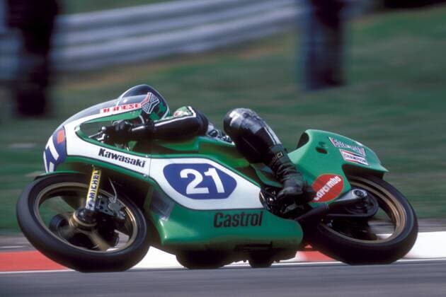 Anton Mang (Deutschland Kawasaki) auf seiner Maschine Motorsport WM Herren Weltmeisterschaft 1979, Motorrad, Motorradrennen, Motorradrennsport, Motorradsport Einzelbild Aufnahmedatum geschätzt Hockenheim Hockenheimring Motorsport WM Herren Weltmeisterschaft 1979, Motorrad, Motorradrennen, Motorradrennsport, Motorradsport Einzelbild Aufnahmedatum geschätzt Hockenheim Hockenheimring
