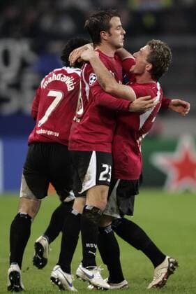 Raphael van der Vaart (li.) und Besart Berisha (beide HSV) - Torjubel Fußball EC 1 Herren Champions League 2006 2007, Hamburger SV Gruppe Hamburg Freude, Fußball EC 1 Herren Champions League 2006 2007, Hamburger SV Gruppe Hamburg Freude,