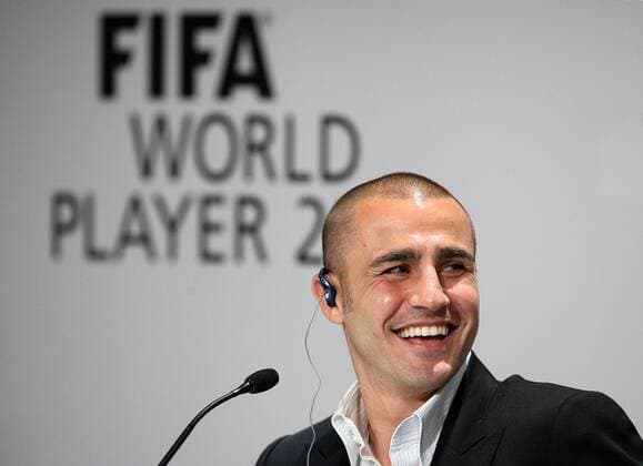 Fabio Cannavaro (Italien Real Madrid CF) - Weltfußballer des Jahres 2006 - gut gelaunt während der Pressekonferenz zur FIFA World Player Gala 2006 -  Fußball Herren Wahl zum Weltfußballer des Jahres 2006, Weltverband, Weltfußballverband Porträt Mikro Mikrofon Zürich Freude Fußball Herren Wahl zum Weltfußballer des Jahres 2006, Weltverband, Weltfußballverband Porträt Mikro Mikrofon Zürich Freude