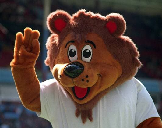 Löwe Goliath - offizielles Maskottchen der EM 1996 -  Fußball Länderspiel Herren UMBRO Cup 1995, Nationalmannschaft, o0 Vorschau Porträt Birmingham Fußball Länderspiel Herren UMBRO Cup 1995, Nationalmannschaft, o0 Vorschau Porträt Birmingham