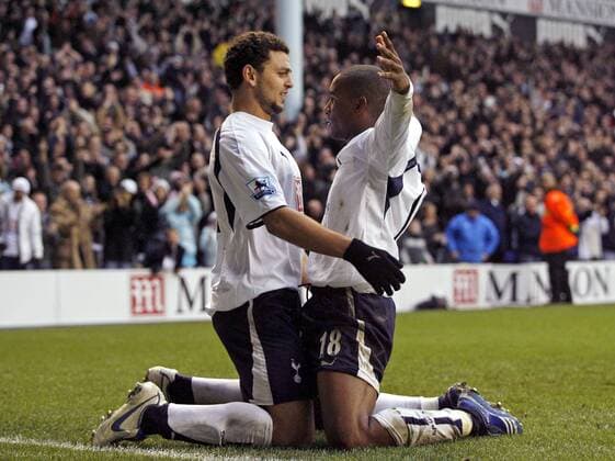 Jermain Defoe (re.) und Hossam Ghaly (beide Tottenham Hotspur) - Torjubel - EDITORIAL USE ONLY. No use with unauthorised audio, video, data, fixture lists, club league logos or live services. Online in-match use limited to 120 images, no video emulation. No use in betting, games or single club league player publications. Fußball Herren English Premier League 2006 2007, 1. Englische Liga, Tottenham Hotspurs, Spurs Gruppe London Freude, Fußball Herren English Premier League 2006 2007, 1. Englische Liga, Tottenham Hotspurs, Spurs Gruppe London Freude,