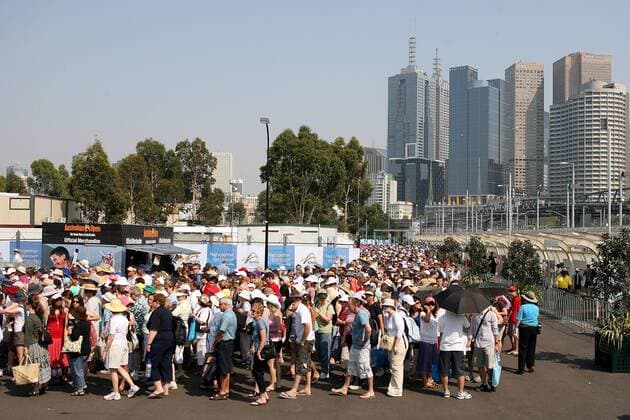 Warteschlange am Eingang zu den Australian Open 2007 Tennis Damen Australian Open 2007, WTA Tour, Grand Slam o0 ATP Herren Totale o0 Andrang, Fanandrang Zuschauerandrang Melbourne o0 Warteschlange Masse, Tennis Damen Australian Open 2007, WTA Tour, Grand Slam o0 ATP Herren Totale o0 Andrang, Fanandrang Zuschauerandrang Melbourne o0 Warteschlange Masse,