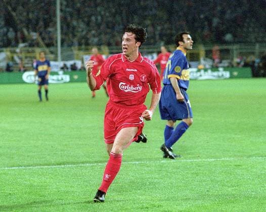 Robbie Fowler (Liverpool) - Torjubel -  Fußball EC 3 Herren UEFA Cup 2000 2001, Pokal, Europapokal, Europacup, Finale, Endspiel Einzelbild Dortmund Freude, Begeisterung Fußball EC 3 Herren UEFA Cup 2000 2001, Pokal, Europapokal, Europacup, Finale, Endspiel Einzelbild Dortmund Freude, Begeisterung