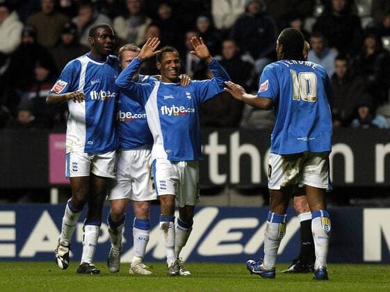 Torjubel Birmingham City - Torschütze Dudley Junior Campbell (Mitte) lässt sich feiern -  Fußball Herren English FA Cup 2006 2007, englischer Pokal, Pokalspiel, Birmingham City FC Gruppe Newcastle Freude, Fußball Herren English FA Cup 2006 2007, englischer Pokal, Pokalspiel, Birmingham City FC Gruppe Newcastle Freude,