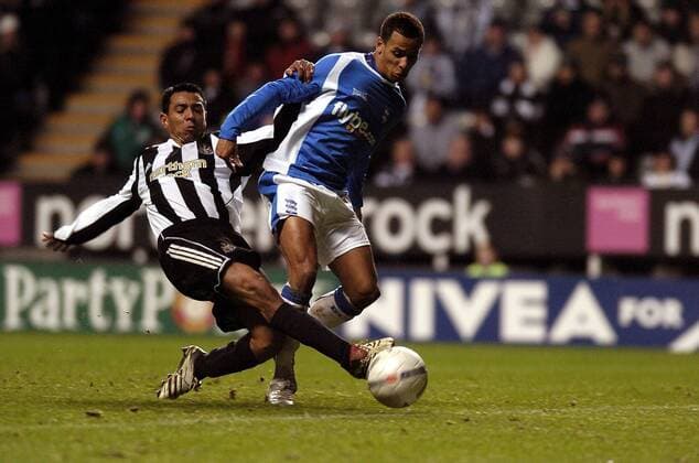 Dudley Junior Campbell (Birmingham City, re.) gegen Nolberto Solano (Newcastle) - Fußball Herren English FA Cup 2006 2007, englischer Pokal, Pokalspiel, Newcastle United - Birmingham City FC 1:5 Gruppe Newcastle Dynamik, Kampf, Fußball Herren English FA Cup 2006 2007, englischer Pokal, Pokalspiel, Newcastle United - Birmingham City FC 1:5 Gruppe Newcastle Dynamik, Kampf,