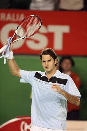Roger Federer (Schweiz) - Schlußjubel Tennis Herren Australian Open 2007, ATP Tour, Grand Slam, Halbfinale Einzelbild Melbourne Tennis Herren Australian Open 2007, ATP Tour, Grand Slam, Halbfinale Einzelbild Melbourne