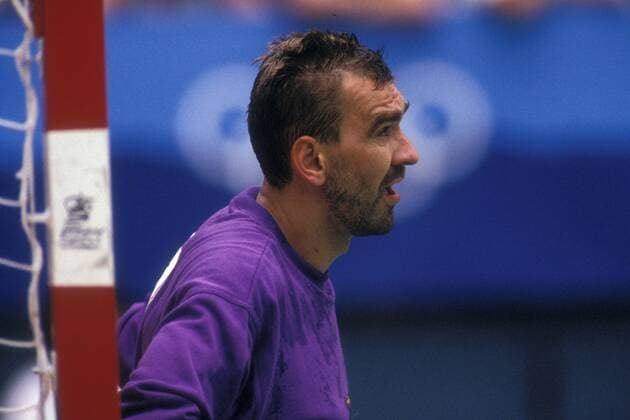 Torwart Andreas Thiel (Deutschland) Handball OS Sommer Herren Olympische Spiele Barcelona 1992, Sommerspiele, Nationalteam, Nationaltrikot, Länderspiel, Vdia Porträt Granollers Handball OS Sommer Herren Olympische Spiele Barcelona 1992, Sommerspiele, Nationalteam, Nationaltrikot, Länderspiel, Vdia Porträt Granollers