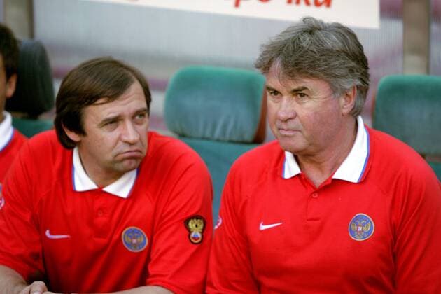 Nationaltrainer Guus Hiddink (re.) und Co Trainer Aleksandr Borodiuk (beide Rußland) -  Fußball Länderspiel Herren Freundschaftsspiel 2006, Testspiel, Test, Nationalteam Gruppe Moskau Fußball Länderspiel Herren Freundschaftsspiel 2006, Testspiel, Test, Nationalteam Gruppe Moskau