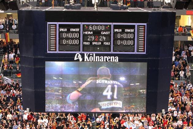 Deutschland ist Handball Weltmeister 2007 - Die Anzeigetafel in der Kölnarena zeigt das Endergebnis mit 29:24 und einen jubelnden Christian Schwarzer an Handball WM Herren WM 2007, Länderspiel, Nationalteam, Nationaltrikot, Finale, Endspiel Totale Leinwand, Bildschirm, Großleinwand, Schriftzug Köln, Fan, Handballfan, Handballfans, Publikum Begeisterung, Freude, Handball WM Herren WM 2007, Länderspiel, Nationalteam, Nationaltrikot, Finale, Endspiel Totale Leinwand, Bildschirm, Großleinwand, Schriftzug Köln, Fan, Handballfan, Handballfans, Publikum Begeisterung, Freude,