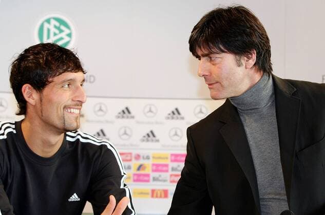 Bundestrainer Joachim Löw (re.) und Kevin Kuranyi (beide Deutschland) während der Pressekonferenz Fußball Herren Nationalteam 2007, Pressekonferenz, PK, Pressetermin Gruppe Düsseldorf Fußball Herren Nationalteam 2007, Pressekonferenz, PK, Pressetermin Gruppe Düsseldorf