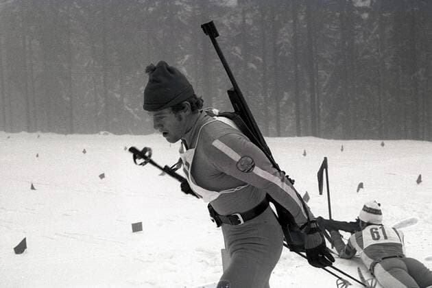 Klaus Siebert (DDR) Biathlon Herren Biathlon 1978, Vneg, Vsw Einzelbild Aufnahmedatum geschätzt Biathlon Herren Biathlon 1978, Vneg, Vsw Einzelbild Aufnahmedatum geschätzt