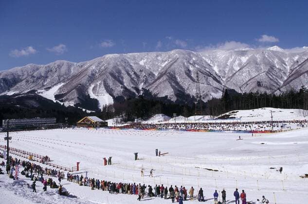 Malerische Kulisse beim 50 km Skilanglaufwettbewerb der Herren -  (aflo006) Nordischer Skilauf OS Winter Herren Olympische Winterspiele 1998, Spiele, Ski Nordisch, Skisport, Langlauf, 50km Totale Nagano Hakuba Weite, Nordischer Skilauf OS Winter Herren Olympische Winterspiele 1998, Spiele, Ski Nordisch, Skisport, Langlauf, 50km Totale Nagano Hakuba Weite,