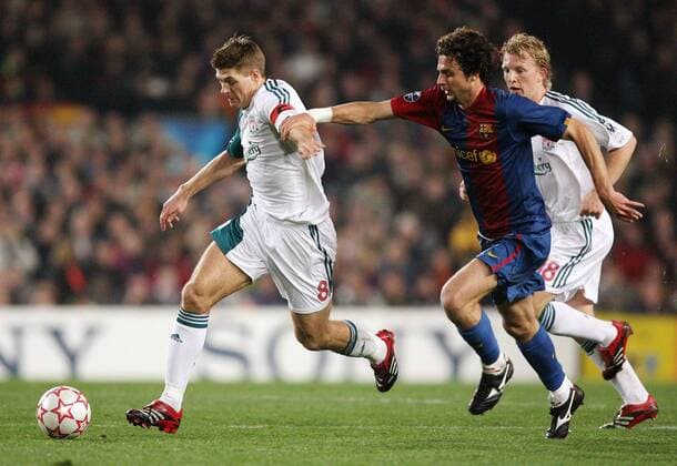 Steven Gerrard (Liverpool, li.) gegen Thiago Motta (FC Barcelona) Fußball EC 1 Herren Champions League 2006 2007, FC Barcelona - Liverpool FC, Barca Gruppe Barcelona Dynamik, Fußball EC 1 Herren Champions League 2006 2007, FC Barcelona - Liverpool FC, Barca Gruppe Barcelona Dynamik,