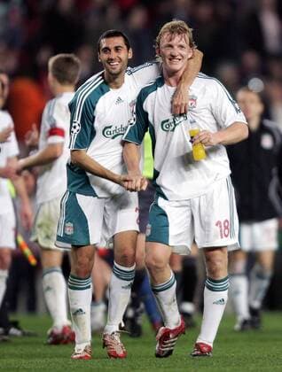 Alvaro Arbeloa (li.) und Dirk Kuyt (beide Liverpool) - Schlussjubel -  Fußball EC 1 Herren Champions League 2006 2007, FC Liverpool Gruppe Barcelona Freude, Fußball EC 1 Herren Champions League 2006 2007, FC Liverpool Gruppe Barcelona Freude,