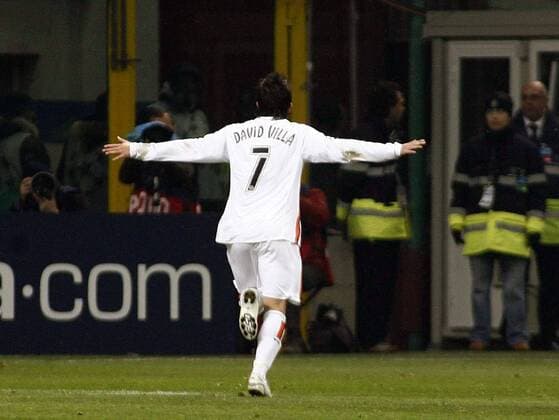 David Villa (Valencia) - Torjubel -  Fußball EC 1 Herren Champions League 2006 2007, FC Valencia Einzelbild Mailand Freude, Fußball EC 1 Herren Champions League 2006 2007, FC Valencia Einzelbild Mailand Freude,