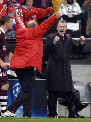 Trainer Ottmar Hitzfeld (re.) und Manager Uli Hoeneß (beide Bayern) - Torjubel Fußball EC 1 Herren Champions League 2006 2007, FC Bayern München Gruppe Achtelfinale München Freude, Fußball EC 1 Herren Champions League 2006 2007, FC Bayern München Gruppe Achtelfinale München Freude,